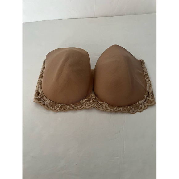 Natori Women's Strapless Plunge Multi-Way Bra Lace Trim Cafe Nude Size 34DD - Picture 2 of 8